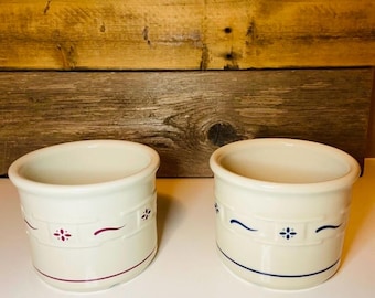 Longaberger Stoneware Ceramic Crock Pottery Planter Set of 2 Farmhouse Country CottageCore Americana
