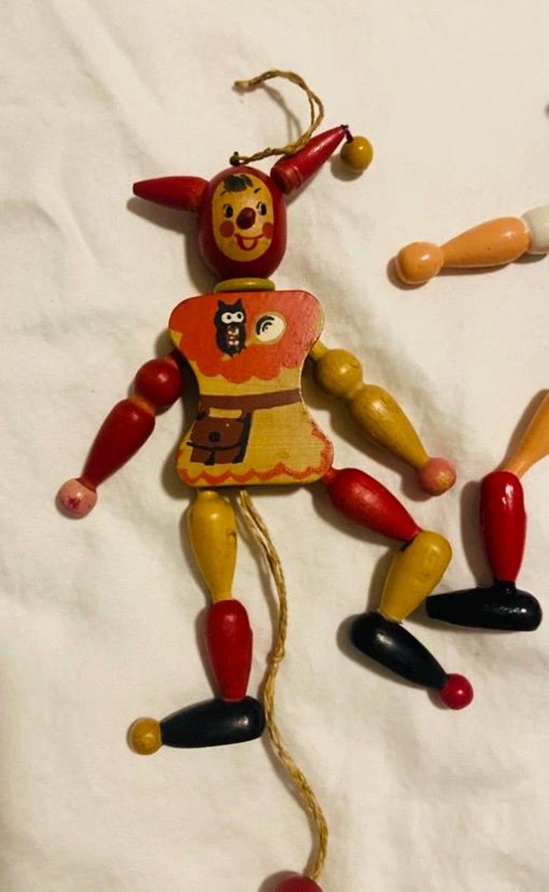 Vintage Set of Vintage String Wood Pull Toy Dolls Retro Folk Art Rustic ...