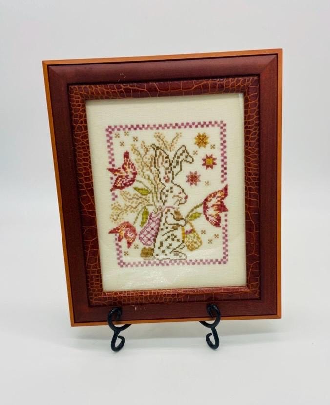 Vintage Easter Parade by Blackbird Design Cross Stitch Completed and Framed Country Farmhouse Rustic