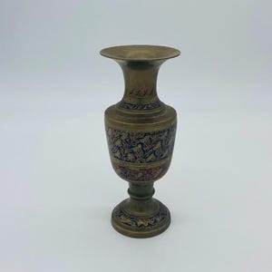 Vintage Antique Indian Hand Crafted Etched Floral Brass Vase Boho Rustic