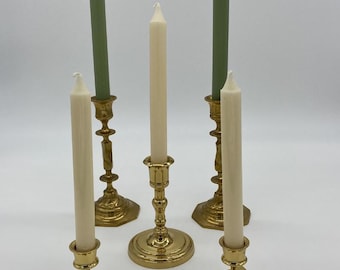 Vintage Brass Candlestick Holders: Eclectic Retro Set of 5