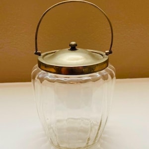 Vintage Glass and Brass Ice Bucket with Lid Hollywood Regency Mid Century Modern Vintage Eclectic