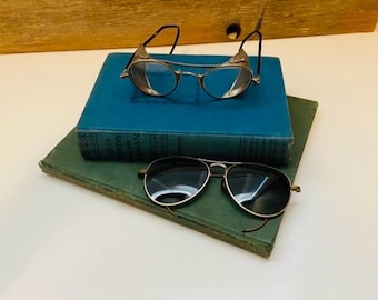 Vintage Set of 2 American Optical Safety Glasses and Aviator Sunglasses Steampunk Retro Industrial