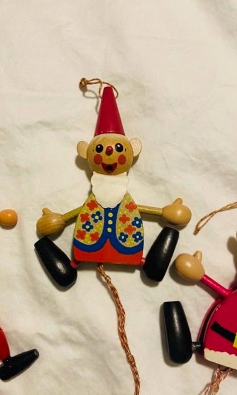 Vintage Set of Vintage String Wood Pull Toy Dolls Retro Folk Art Rustic ...