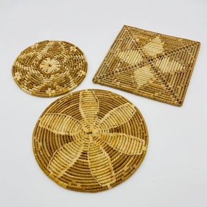 Vintage Woven Wicker Trivets Hot Pads Rattan Straw Raffia Farmhouse Country Boho CottageCore Rustic Retro Coastal