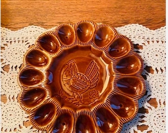 Piatto per uova alla diavola in ceramica vintage della California, California, USA 529, stile moderno di metà secolo, stile rustico americano