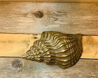 Vintage Solid Brass Spiral Large Conch Sea Shell Coastal Hollywood Regency