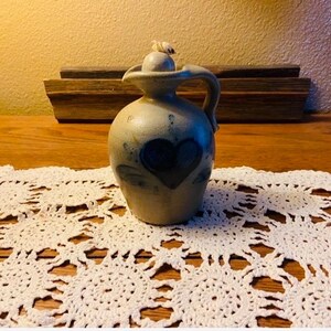 Vintage Rowe Pottery Works Heart Salt Glazed Jug with Plug Farmhouse Country Rustic American Folk Art