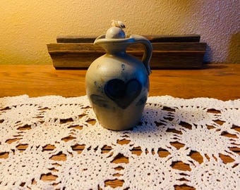 Vintage Rowe Pottery Works Heart Salt Glazed Jug with Plug Farmhouse Country Rustic American Folk Art