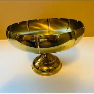 Vintage Brass Pedestal Bowl French Country Eclectic Hollywood Regency Traditional