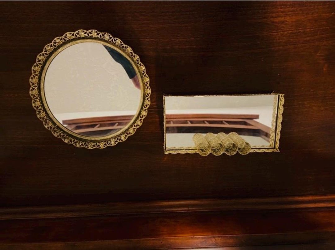Vintage Gold Filigree Vanity Tray Mirror Set, Cottagecore Decor - Etsy