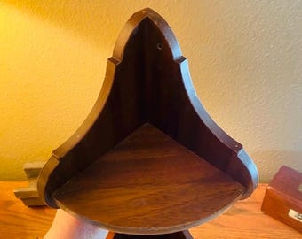Vintage Wooden Corner Shelf 2 Tier Rustic Early American Farmhouse Country