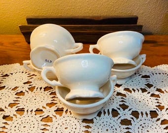 White Ironstone Style Coffee/Tea Cups Victorian English Country Farmhouse Rustic