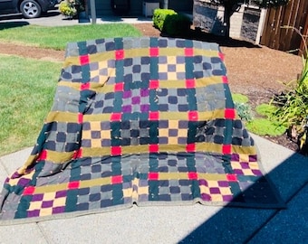 Vintage Nine Patch Quilt CottageCore Shabby Chic Farmhouse