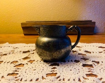 Vintage Floral Engraved Silver Plate Creamer Traditional Shabby Chic CottageCore Farmhouse Elegant