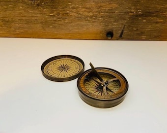 Vintage Solid Brass Captain's Sundial Compass Nautical Coastal Steampunk