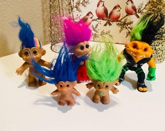 Vintage Lot of 5 Troll Dolls Collectible Figure Toys Retro Kitsch Mid Century