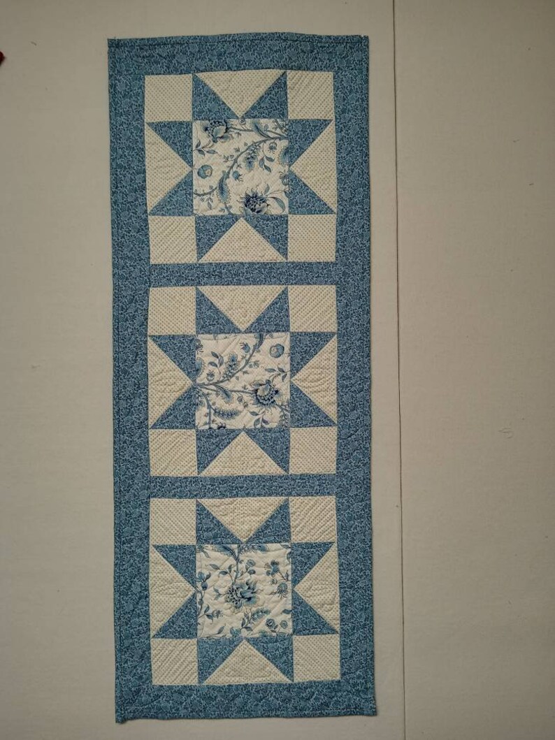 Quilted Table Runner Blue and White Hand Made Etsy