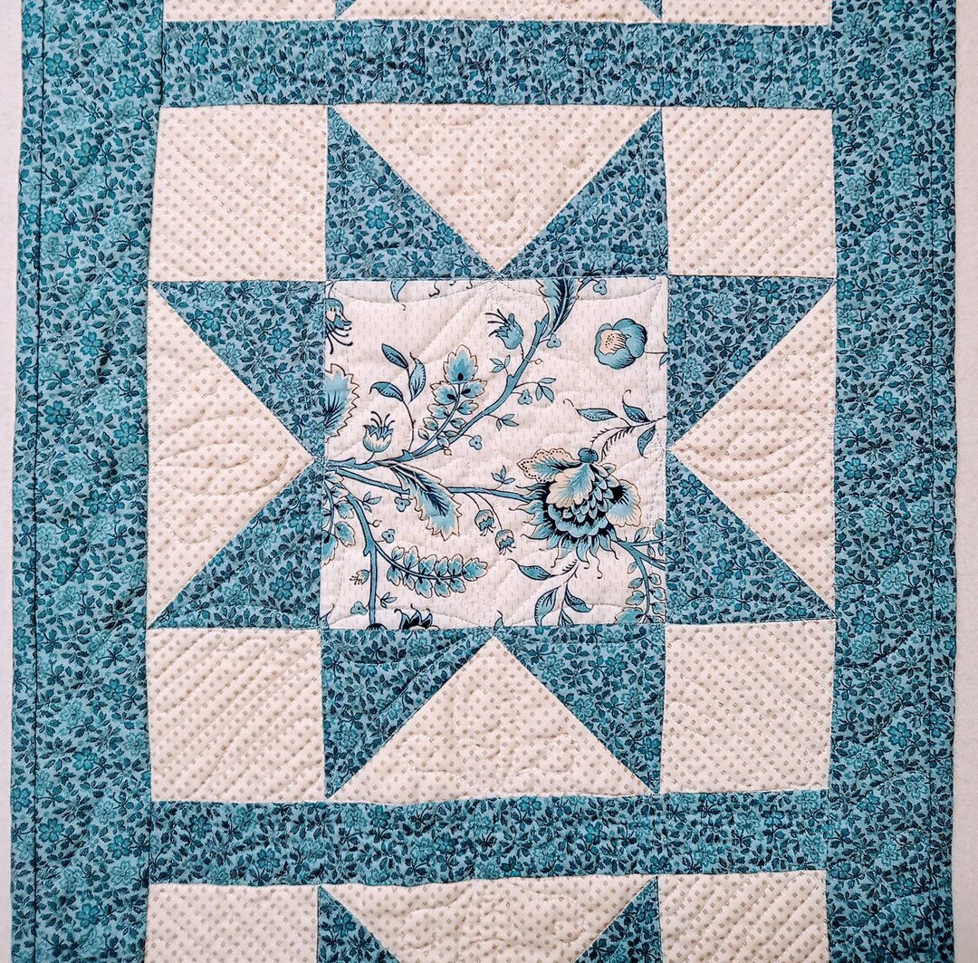 Quilted Table Runner Blue and White Hand Made Etsy