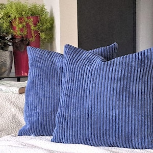 Corduroy Throw Pillow Cover, Soft Plush Cushion Case Navy
