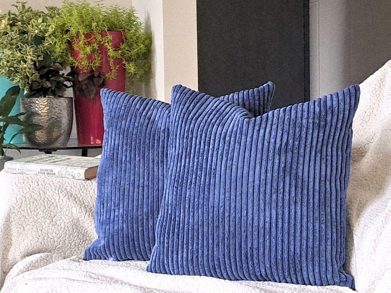 Corduroy Throw Pillow Cover, Soft Plush Cushion Case Navy