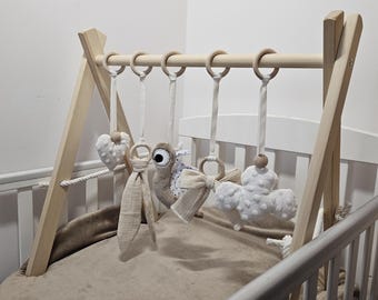Wooden Baby Gym with Sensory Toys and Soft Minky Mat