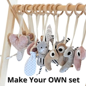 Zestaw zabawek sensorycznych BABY GYM, Zabawki z filcu do zabawy w siłownię, Smycz do wózka, Prezent na baby shower, Zabawki do zawieszenia w wózku, Zabawki do zawieszenia w foteliku samochodowym,