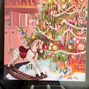 Christmas joy. Original acrylic painting on 60x60 cm canvas. Home and public space decor, girly wallart, Christmas gift idea