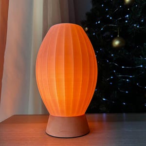Ribbed Oval Table Lamp, Terracotta Base, Warm Ambient Light, Minimalist Boho Home Decor, Handcrafted Sustainable Design, LED Compatible