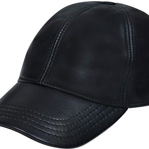Unisex 100% Leather Baseball Cap Adhesive Strap Biker Hat
