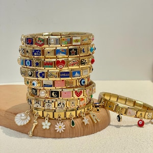 Gold Italian Bracelet, Custom Gold Italy Charms, Personalized Italian Bracelet,Italy Charms Bracelets for Women,Y2K Jewelry, Evil Eye Charms