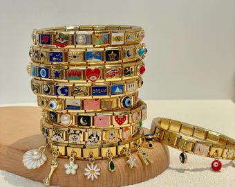 Gold Italian Bracelet, Custom Gold Italy Charms, Personalized Italian Bracelet,Italy Charms Bracelets for Women,Y2K Jewelry, Evil Eye Charms