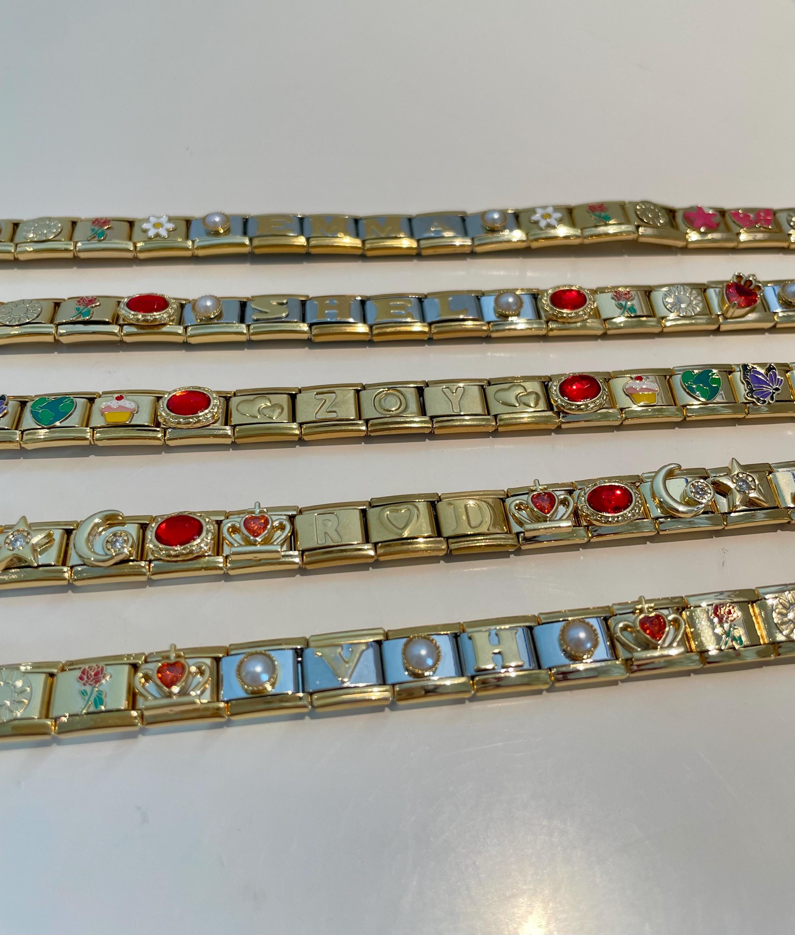 Custom Gold Italian Charm Bracelet with Name, Letter Italian Charms, Itay Charm Bracelet, Y2K Jewelry, Charm Bracelets, Bracelets for Women