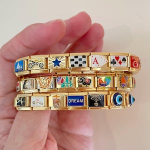 Bracelet italien personnalisé, breloques italiennes dorées personnalisées, bracelet italien doré, breloques italiennes, bracelet à breloques italien or, cadeau pour elle