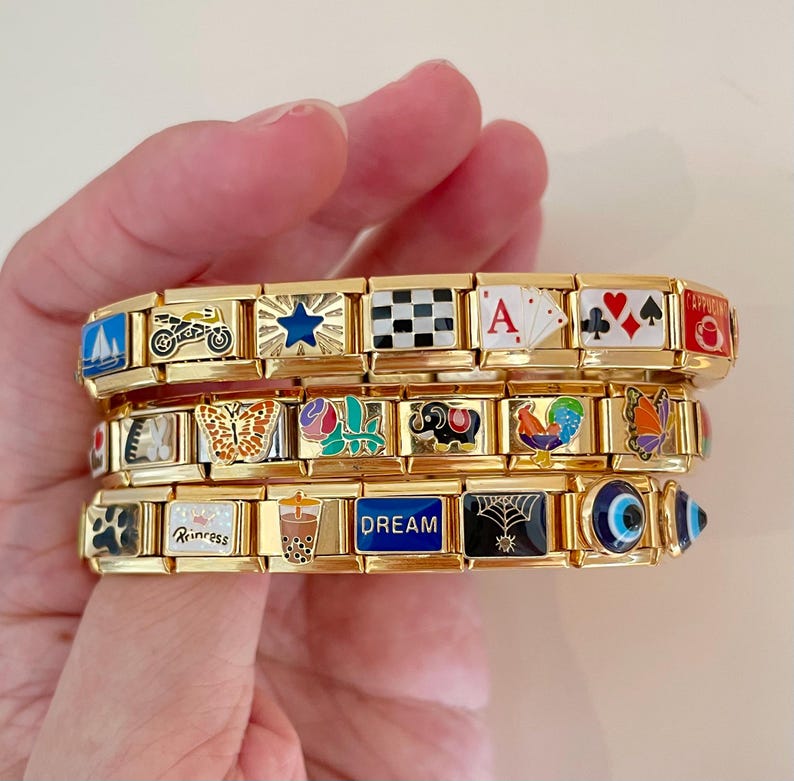 Personalized Italian Bracelet, Custom Gold Italy Charms, Gold Italian Bracelet, Italy Charms, Gold Italian Charm Bracelet, Gift for Her