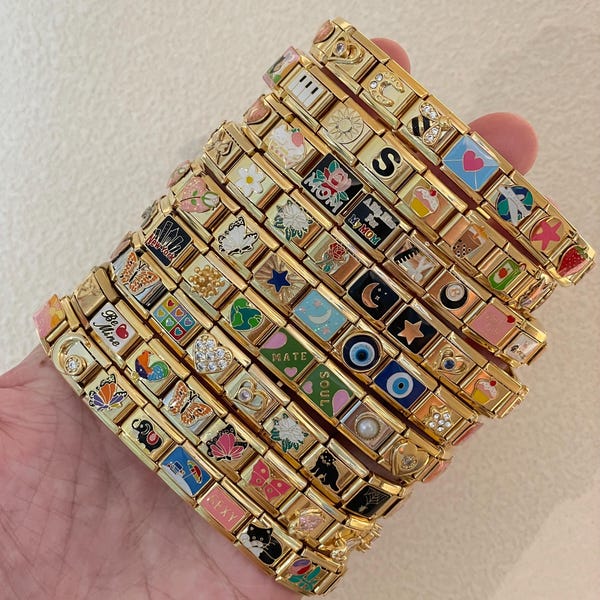 Italienskt armband, anpassade guldberlocker i Italien, personligt italienskt armband, berlocker med onda ögat, smycken, födelsedagspresent, julklapp