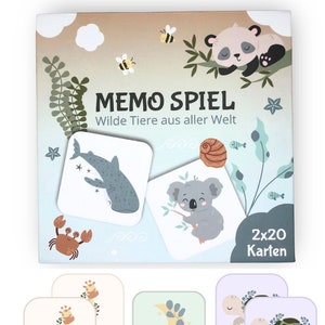 LUNALIA Memo Spiel 2 Jahre, Montessori Spielzeug, Lernspiel, Geschenk Kinder, Wilde Tiere, 40 Karten, Reisespiel, praktische Magnetbox