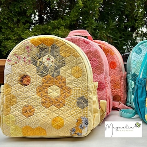 Hexagon Patchwork Backpack: Handmade Quilted Cotton Travel Daypack with Adjustable Straps