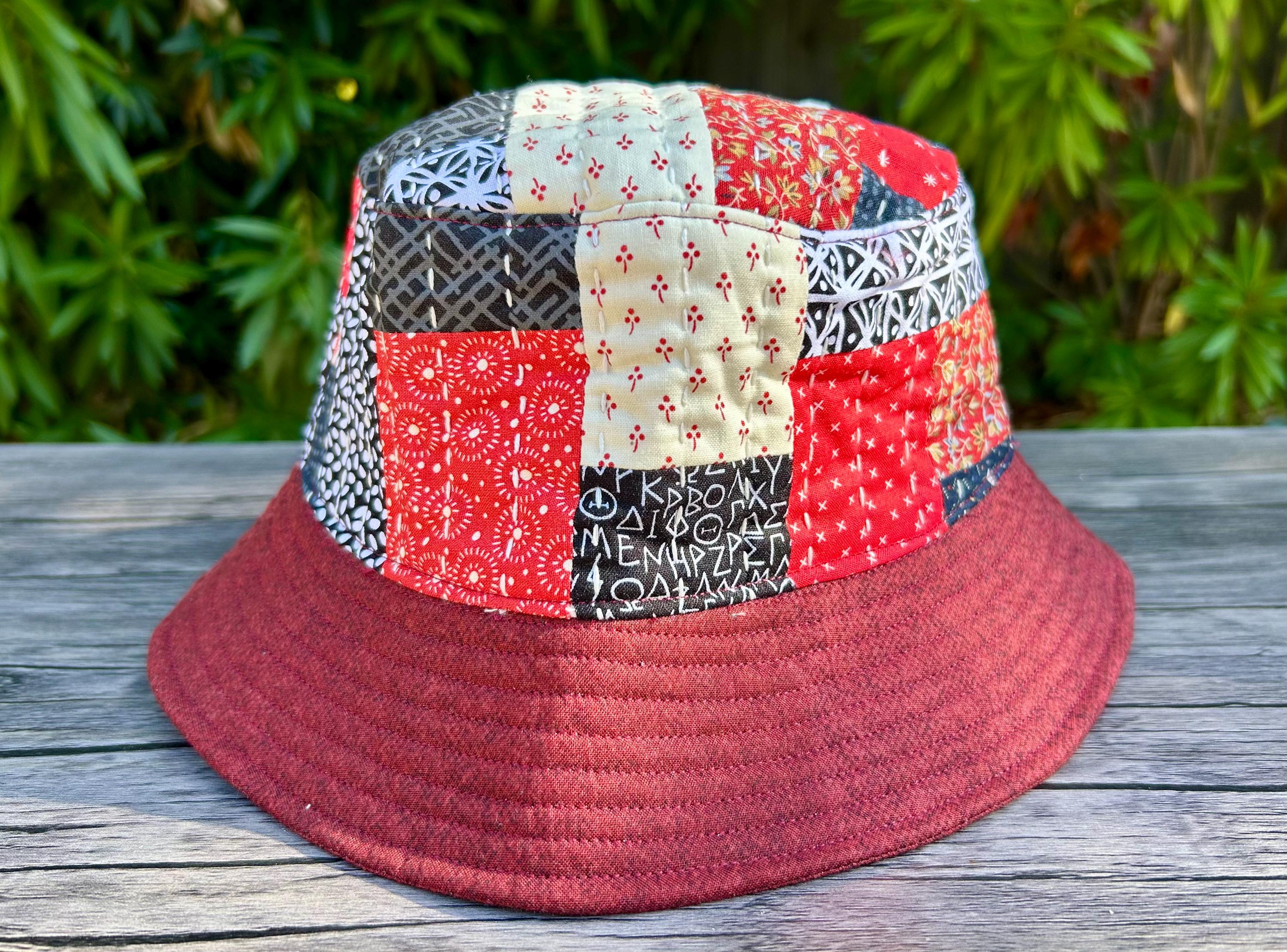 Boro Patchwork Bucket Hat, Hand Stitched Reversible Japanese 