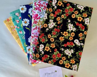 Floral Fabric Notebook Cover A5: Handmade Lined/Unlined Refillable Journal, Cotton Book Sleeve