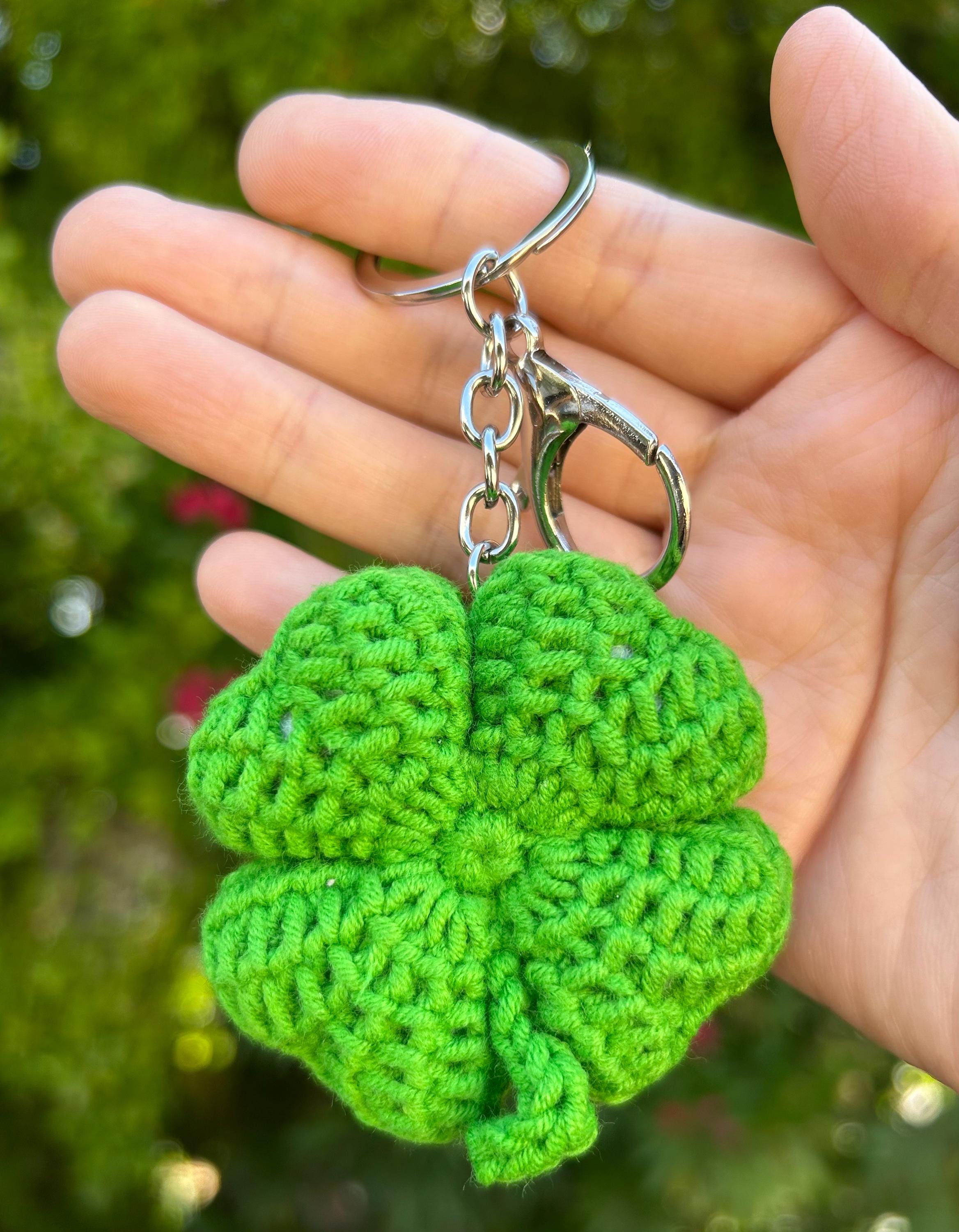 Crochet Clover Keychain: Handmade Four-leaf Amigurumi Bag Charm as