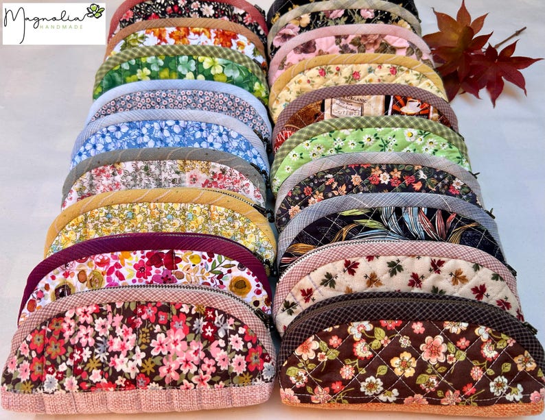 Floral Fabric Eyeglass Case: Handmade Quilted Cotton 2-in-1 Glasses Pouch & Pencil Case Bild 4