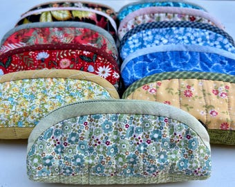 Floral Fabric Eyeglass Case: Handmade Quilted Cotton 2-in-1 Glasses Pouch & Pencil Case