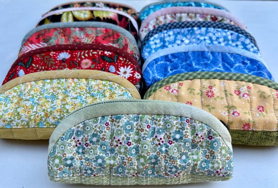 Floral Fabric Eyeglass Case: Handmade Quilted Cotton 2-in-1 Glasses Pouch & Pencil Case