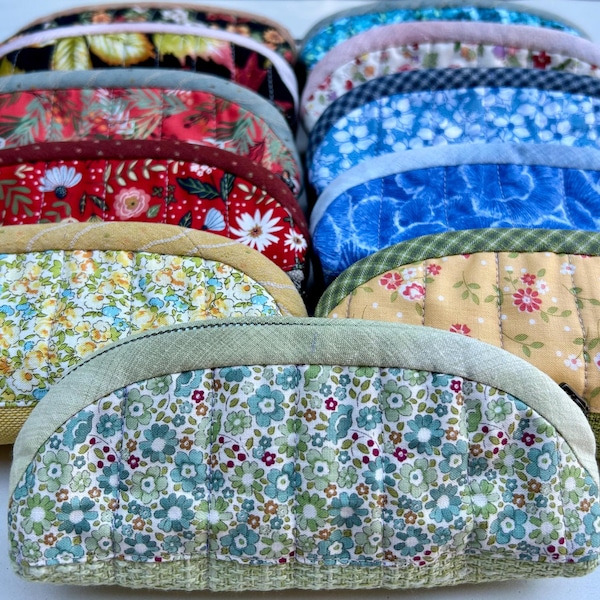 Floral Fabric Eyeglass Case: Handmade Quilted Cotton 2-in-1 Glasses Pouch & Pencil Case