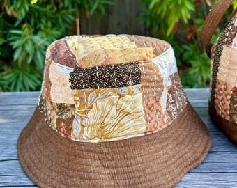 Boro Patchwork Bucket Hat, Hand Stitched Reversible Japanese  display picture 1