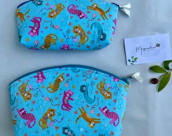 Floral Fabric Toiletry Bag Set (2-Pack): Handmade Cotton Zipper Pouches for Makeup & Cosmetics