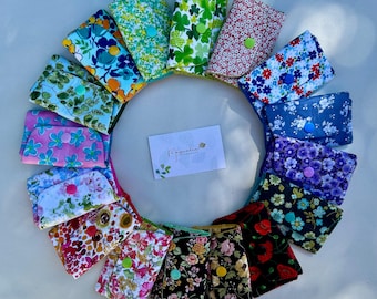 Floral Fabric Mini Wallet: Handmade Cotton Card Holder with Snap, Double Pocket Purse