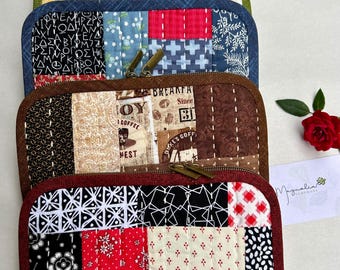 Boro Patchwork Continental Wallet: Handmade Hand-Stiched Denim-Style Cotton Zip-Around Purse