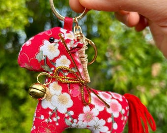 Fabric Stuffed Horse Keychain: Handmade Lucky Horse Cotton Bag Charm with Jingle Bell